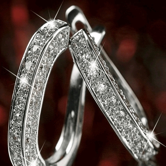 Elegant Silver Hoop Earrings - Picture 2 of 2